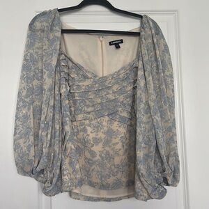 Express Vintage Pattern Balloon Sleeve Blouse